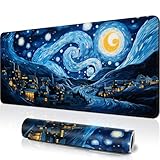 Großes Gaming-Mauspad XXL 900 x 400 mm Gamer Mouse Pad mit Nähten an den Rändern – unter der Schreibtischunterlage – Zubehör für Büro, Unterseite aus rutschfestem Gummi Xin (Sternenhimmel, 900x400mm)