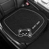 Auto Sitzauflagen aus Reinem Leinen, 50 x 50cm Sitzauflagen Vordersitze, Autositz Auflage mit Cartoon-Bären, Stilvolle Sitzkissen Auto Vordersitze, Anti Rutsch Sitzkissen für Autositz, SUV (Schwarz)