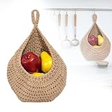 Obstkorb Hängend Geflochten, Groß Hängekorb Küche, Wandkorb Kann für Küche Deko, Wohnzimmer, Schlafzimmer zur Hängeaufbewahrung (Stil 1)