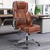 KCREAM Bürostuhl,Schreibtischstuhl Ergonomischer Chefsessel,Bürostühle PU Leder Braun mit Rollen,Drehsessel Büro Bürosessel Office Chair mit Hochklappbarer Armlehne