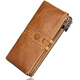 Roulens Geldbörse für Damen, Echtleder, Kartenhalter, für Telefon, Scheckbuch, Organizer, Reißverschluss, Münzbörse - - Large