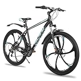 Hiland MTB 26 Zoll Aluminium Mountainbike mit Scheibenbremsen, 21 Gänge, Federgabel, für Männer & Frauen, 6 Speichenrad Design Fahrrad, Blau