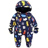 Baby Winter Overall Mit Kapuze Jungen Schneeanzüge mit Handschuhen und Füßlinge Warm Kleidungsset 12-18 Monate