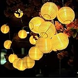 LED Lampion Lichterkette außen mit Timer, 5M 20LEDS Mit Fernbedienung Netzstecker Memoryfunktion auch für Innen LED Lampions für Weihnachten Terrasse Balkon Garten Deko Warmweiß…