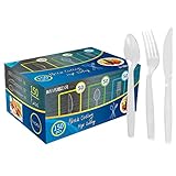 150Stück Wiederverwendbaren PlastikBesteck Set,BPA Frei,Hat Den LFGB Lebensmittel Sicherheitstest Bestanden,50 plastikgabeln,Messer,PlastikLöffel,für Familienfeiern,Outdoor Dinner(transparent)