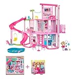 Barbie Bundle Pack - Puppenhaus (HMX10) + Chelsea Puppe (FWV20) Traumvilla Spielset mit 75 Bausteinen und Rutsche über 3 Stockwerken, Haustierlift und Reisehündchen, für Kinder ab 3 Jahren