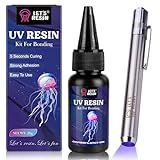 LET'S RESIN UV Resin Set mit UV Lampe, Kleben & Aushärten in Sekunden, 30g UV-Harz-Kit mit UV-Taschenlampe zum Schweißen, Schmuck UV-Kleber für Kunststoffreparatur, Glaslicht, Basteldekor