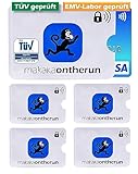MakakaOnTheRun 5X RFID Blocker Kartenhülle (3fach geprüft: TÜV + EMV + HF-Labor) - EC Karten Schutzhülle, Karten Hüllen für Geldbörsen, Ausweis- & Kartenhüllen, NFC Schutzhülle