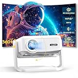 Beamer [Elektrischer Fokus und Auto Keystone] 4K Full HD 1080P Unterstützt,WiFi 6 und Bluetooth Mini Beamer, 300 Zoll, 360-Grad-Drehbar Beamer, Ideal für Heimkino und Outdoor, Kompatibel mit Handy,PC