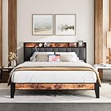 IRONCK Bett 160x200 mit Metal Lattenrost, Bettgestell 160x200cm mit Steckdosen, USB-Anschlüsse & Typ-C-Anschlüsse, Metallbett 160x200 mit Gepolstertem Kopfteil & Stauraum, Jugendbett, Doppelbett