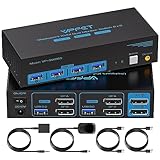 4K120Hz Displayport KVM Switch 2 PC 2 Monitore 8K60Hz KVM Umschalter USB 3.0 Dual-Monitor für Zwei Computer Share 4 USB3.0 Ports Support Extended & Copy Mode mit Desktop-Controller und 2xUSB-Kabeln