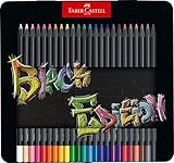 Faber-Castell 116425 Black Edition Buntstifte 24er Metallbox, Lebendige Buntstifte, Bruchsichere Kunststifte mit ergonomischem Griff, Malstifte für helles und dunkles Papier