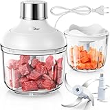 Bear 0.6L+2L Zerkleinerer Glas, 2 Geschwindigkeitsstufen, Häcksler mit 4-Edelstahlklingen und Fleischwolf, Glasbehälter Zerkleinerer für Fleisch,Babynahrung,Obst,Gemüse,Elektrisch Mini chopper