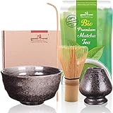 Goodwei Matcha Set mit Matcha Besen, Matcha Schale, Besenhalter aus Keramik und BIO Matcha Tee aus Japan | Geschenkset (Goma)