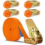 MOYKSRR 4 Stück Spanngurte mit Ratsche, 6m Ratschengurt mit 800kg Tragkraft, Zurrgurte mit 25mm Breite in Orange, Verstellbare Spanngurt Set, Zurrgurt für Anhänger, Van, LKW, Auto, Motorrad, Gepäck