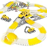 HOTUT Autorennbahn für Kinder, 205 Stück Flexible Rennbahn Spielzeug, Spielzeugautos Autobahn mit Bagger, Walze, Elektroauto und EIN Flexibles DIY-Autorennbahn Spielset ab 3 4 5 6 Jahre Junge Mädchen