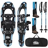 4-in-1 Schneeschuh-Set für Männer, Frauen und Jugendliche, leichte Aluminium-Schneeschuhe mit verstellbaren Wanderstöcken, wasserfesten Gamaschen und Transporttasche (Blau, 63cm)