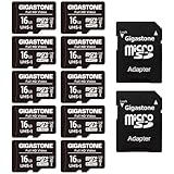 Gigastone 16GB MicroSDHC Speicherkarte 10er-Pack + SD Adapter, für Action-Kamera, GoPro, Drohne und Tablet, Lesegeschwindigkeit bis zu 85MB/s, Full HD-Videoaufnahme, Micro SD Karte UHS-I Klasse 10 U1