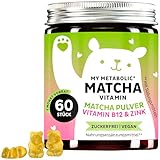 Matcha Vitamin Gummibärchen - Meet your Matcha für Antioxidantien & Stoffwechsel - Grüntee Pulver-Komplex mit Vitamin B12, Zink & Q10-60 Stück - Vegan - Zuckerfrei - Bears with Benefits