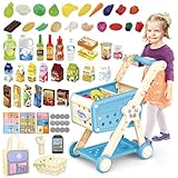deAO Einkaufswagen für Kinder,Trolley Spielset Kaufmannsladen mit Vorgetäuschten Lebensmitteln und Zubehör Vorgetäuschtes Spiel und Rollenspiele für Jungen und Mädchen ab 3 | Blau