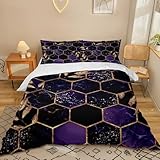 Bettdecke 155x220 Lila Marmorblatt Duvet Mikrofaser Bettdecken Atmungsaktiv Bettbezug Langlebig Steppdecke Pflegeleicht Steppdecke 155x220 mit Reißverschluss Bett Decke+2 Kissenbezug 80x80