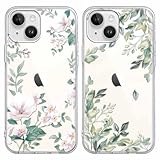 Yoedge 2 Stück Transparente Blumen-Handyhülle, kompatibel mit iPhone 14 Plus 6,7 Zoll, ultradünn, weiches Silikon TPU mit ästhetischem Muster, stoßfeste Stoßstangenschutzhülle für iPhone 14 Plus