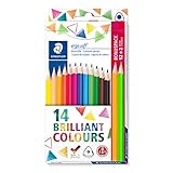 STAEDTLER Buntstifte ergosoft (erhöhte Bruchfestigkeit, ergonomische Dreikantform, rutschfeste Soft-Oberfläche, Set mit 12 brillanten Farben, Bonuspack mit 2 Neon-Farben, Kartonetui, 157 C14P1 ST)