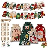 BBWELL Adventskalender zum Befüllen, 24 Stück Weihnachtskalender 2025 Jutesäckchen mit 18x12.5cm & 15x10cm, Adventskalender Säckchen Geschenktüten Weihnachten mit Individuellen Designs