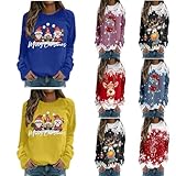 Weihnachtspullover Damen Lustig,Sweatshirt Damen Ohne Kapuze,Modische Weihnachten Winterpullover Weihnachts Strickpullover Autumn Langarmshirt Einfarbig Oberteil Geschenkset Frauen Weihnachten