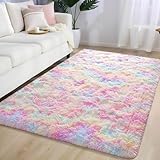 AIMECO Hochflor Teppich Regenbogen Carpet Wohnzimmer 140X200cm Anti-Rutsch Extra Große Teppiche Schlafzimmer Flauschige Moderne Teppiche Matte Teppichen Mädchen Schlafzimmer und Kinderzimmer.