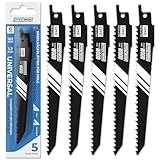EFFEKTWERK Säbelsägeblätter für Holz (5 Stück) zum Schneiden von Holz und Kunststoff, Säbelsägeblätter aus Kohlenstoffstahl (HCS) mit 6 TPI (Zähne pro Zoll)