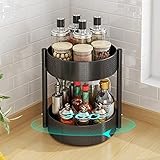 YunNasi Gewürzregal Drehbar Drehteller Organizer Schwarz Küchenregal aus Kohlenstoffstahl Lazy Susan Gewürzrondell Küchen Organizer Gewürzständer für Gewürzgläser, Würzflasche