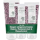 3er Intimrasur Set by Australian Bodycare: Waschlotion 200ml, Rasiergel 100ml & Aftershave Balm 100ml – Gegen eingewachsene Haare, Rote Pickel & Rasurbrand