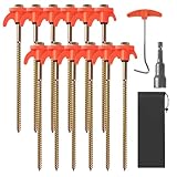 12x Zeltheringe, Stabilen Erdschrauben, 1 Praktischem Herauszieher und 1 Tragetasche bietet, Heringe Erdnägel stabil ideal für Felsen, Wald oder Wiese, Schraubheringe Camping für jeden Untergrun