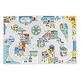 Janod J05910 Teppich Kinderauto-Thema Stadt-Weich & rutschfest-Stadtmotiv-Spielteppich Mädchen-& Jungenzimmer-120 x 78cm-Handwaschbar-Ab 2 Jahre-J05910