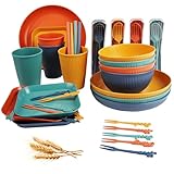 Yuanlne Camping Geschirr Set, 52 Stück Unzerbrechliches Wiederverwendbar picknick set für 4 Personen Picknickgeschirr, Leicht, Geschirrsets aus Kunststoff mit Schüssel, Teller, Esslöffel, Essgabel