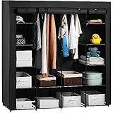 Retoo Kleiderschrank Einfach aus Stoff, Faltschrank mit Reißverschluss Stoffschrank Kleiderschrank mit 2 Kleiderstange und Ablagen, Faltbare Garderobe für Schlafzimmer, 45x170x170cm