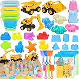 FHOZGECY Strandspielzeug, 35 Teile Sandkastenspielzeug, Sandkastenspielzeug mit 3 Lastwagen, 3 faltbare Strandwürfel, Sandburgen-Spielzeug-Set, verschiedene Formen 50