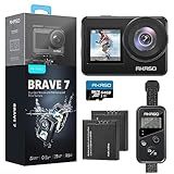 AKASO Brave 7 Action Cam 4K30FPS mit 64GB U3 microSDXC Speicherkarte 20MP WiFi Unterwasserkamera IPX8 Wasserdicht Action Kamera EIS 2.0 mit Touchscreen, Zoom, Sprachsteuerung und 2x1350mAh Akkus