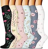 BLONGW 6 Paar Kompressionsstrümpfe Damen und Herren Kniestrümpfe Sport Stützstrümpfe Kompressionssocken für Flug Thrombosestrümpfe Laufen Reisen