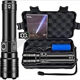 Azyvum Taschenlampe LED Aufladbar,Extrem Hell 600000 Lumen Zoombare Taktische Taschenlampen Starke mit 5 Lichtmodi,IP67 Wasserdichte Flashlight Torch für Camping,Angeln,Wandern,Outdoor,Notfäll