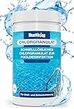 Chlor Pool Granulat 1kg, Chlor für Pool zur Schockchlorung, schnelllösliches Chlor für einen klaren Pool, Chlor Granulat zur Erstanwendung, Chlorgranulat für Pool