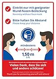 5 selbstklebende Bitte Abstand halten Aufkleber+ Mundschutz tragen DIN A4 zweisprachig + extra FFP2, 2G u. 3G Sticker flexibel kombinierbar | Maske Schild Hinweis-Schild Masken-Pflicht Mindestabstand