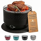 SOUK ONE Tischgrill mit Aktivbelüftung, Holzkohlegrill Grill mit Lüfter, Campinggrill BBQ Outdoor (Schwarz)