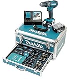 Makita DHP482RFX9 Schlagbohrschrauber 18V / 3,0 Ah, 2 Akkus plus Ladegerät im Alukoffer, Petrol, 96-tlg. Zubehör-Set