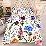 ZZXHG Atmungsaktiv 3D Druck Bettdecke Maschinenwaschbar - Bunte Blumen, Weiche Bettdecke Set mit 2 Kissenhüllen 80x80 cm für Familien, 200x200 cm, Vier Jahreszeiten_h140