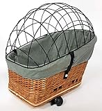 Tigana - Hundefahrradkorb für Gepäckträger aus Weide Natur 56 x 36 cm mit Metallgitter Tierkorb Hinterradkorb Hundekorb für Fahrrad (N-S) (XL + Kissen + Einlage G1)