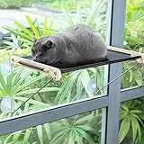 Katzen Fensterplätze (bis 20 kg), Katzen Fensterliege, Katzenhängematte für Katzen mit Massivholz und Metall, Stabiles Fensterbrett Katzen, Katzenliege Fenster, katzenhängebett Fenster mit Saugnapf