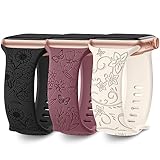 AMSKY 3 Stück Floral Gravierte Band Kompatibel mit Apple Watch Armband 40mm 41mm 44mm 45mm 38mm 42mm 49mm für Damen, Silikon Ersatzarmband Kompatibel mit iWatch Armband Se Ultra 9 8 7 6 5 4 3 2 1