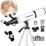 Dianfan Teleskop,80mm Öffnung 600mm Teleskop Astronomie Profi für Erwachsene,Refraktor Teleskop für Kinder und Einsteiger mit Telefon Adapter, AZ Montierung, Stativ und Tasche